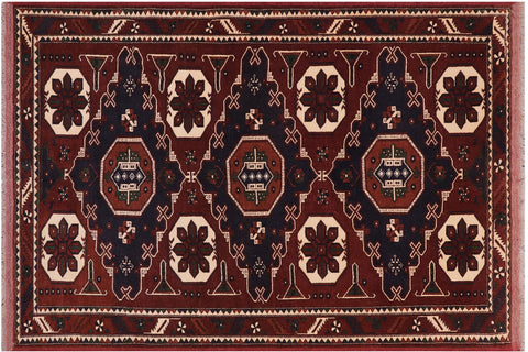 handmade Geometric Kargahi Brown Blue Hand Knotted RECTANGLE 100% WOOL area rug 5' x 6'