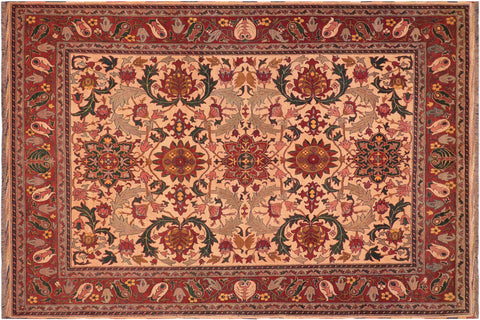 handmade Geometric Kargahi Beige Rust Hand Knotted RECTANGLE 100% WOOL area rug 8' x 11'