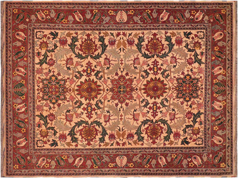 handmade Geometric Kargahi Beige Rust Hand Knotted RECTANGLE 100% WOOL area rug 8x11