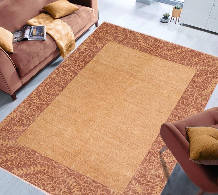 handmade Modern Kafkaz Tan Brown Hand Knotted RECTANGLE 100% WOOL area rug 8X10