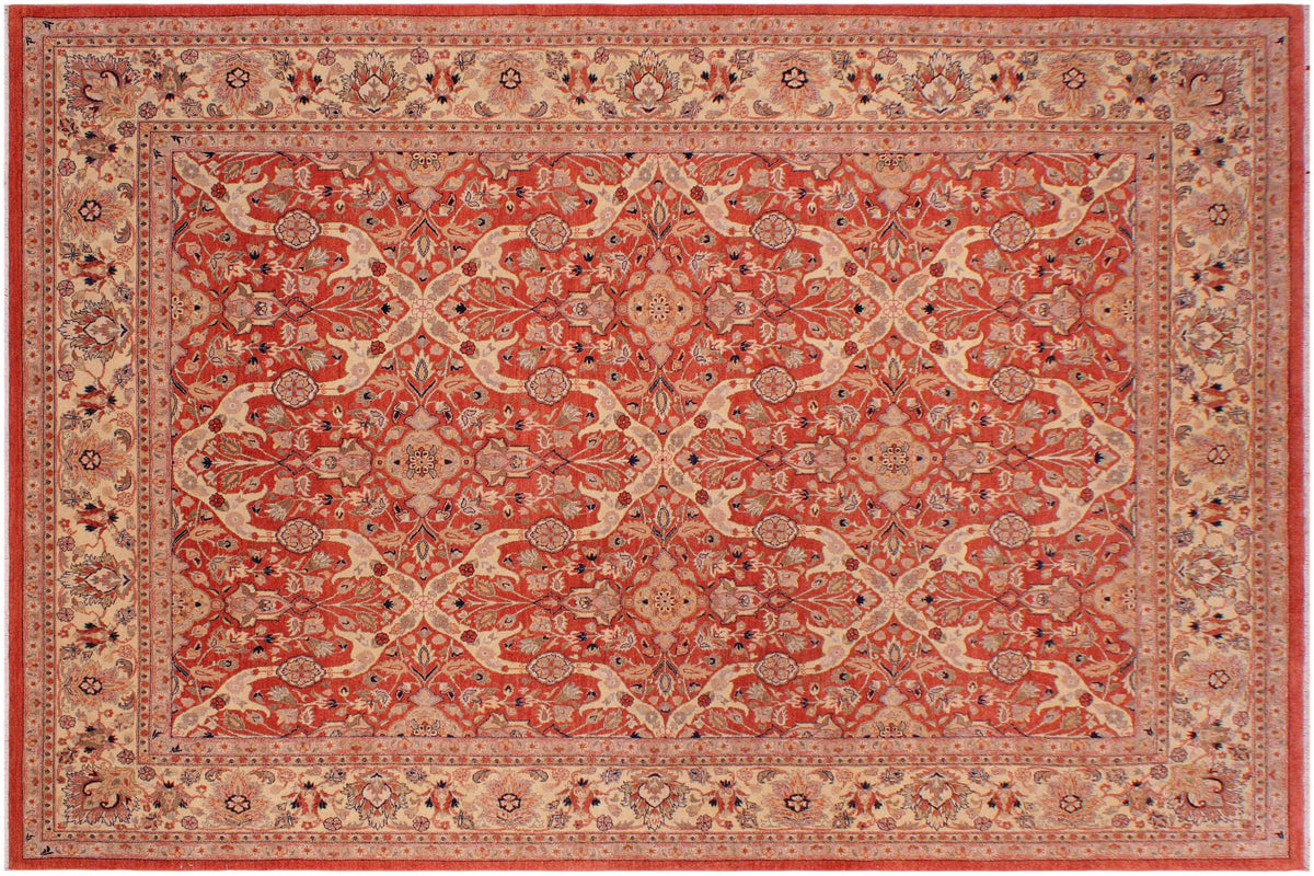 handmade Transitional Lahore Rust Tan Hand Knotted RECTANGLE 100% WOOL area rug 8' x 12'
