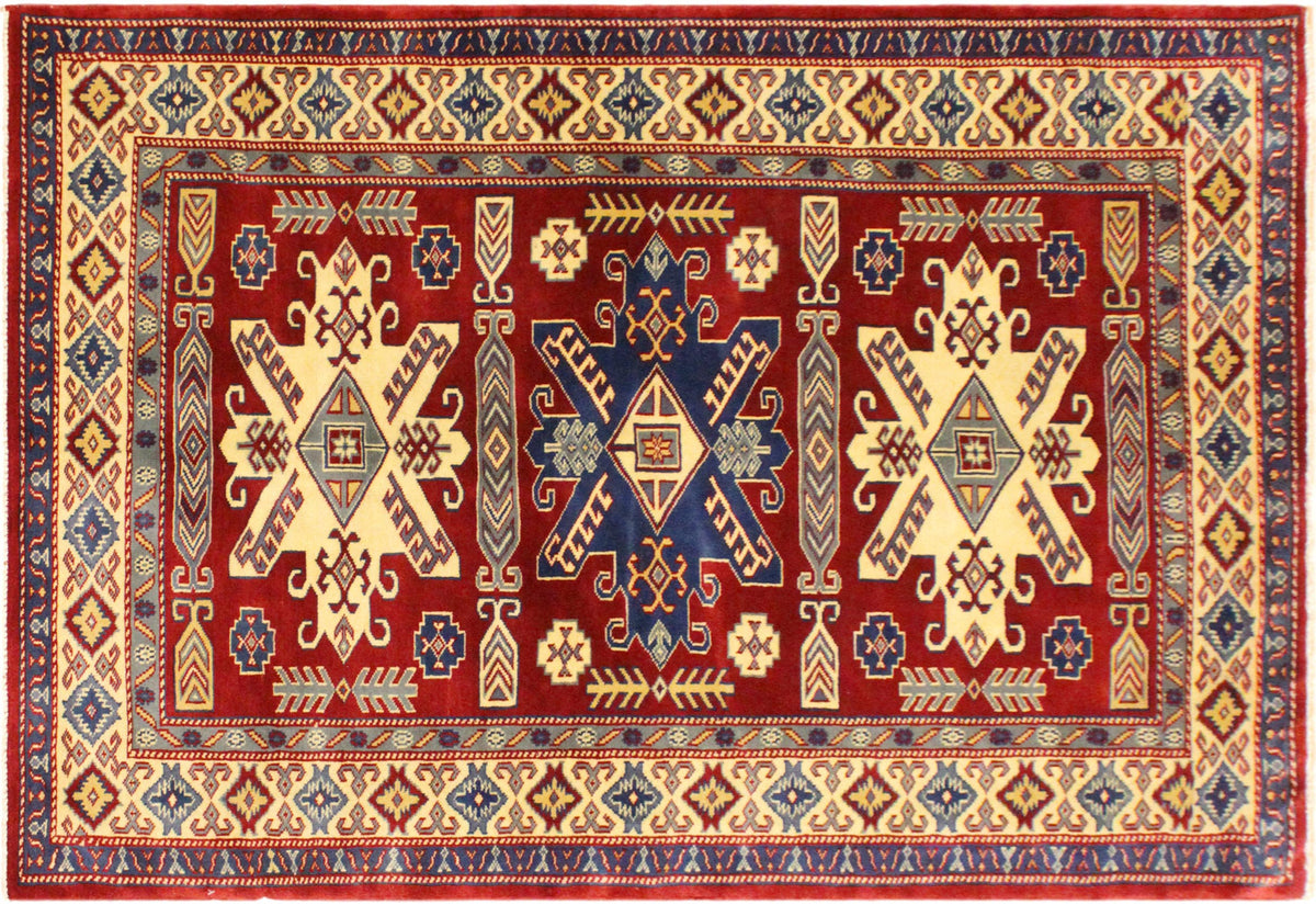 handmade Geometric Sherwan Red Beige Hand Knotted RECTANGLE 100% WOOL area rug 4x6