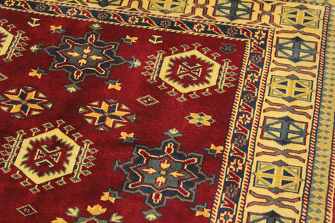 handmade Geometric Sherwan Red Gold Hand Knotted RECTANGLE 100% WOOL area rug 4x6