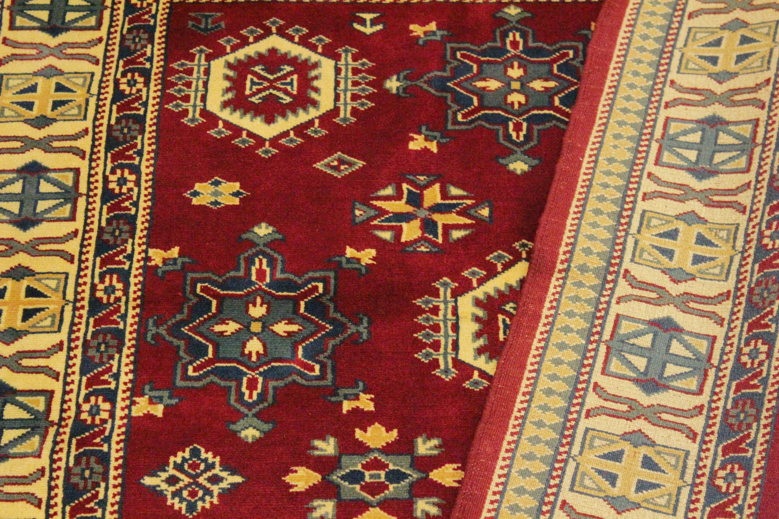 handmade Geometric Sherwan Red Gold Hand Knotted RECTANGLE 100% WOOL area rug 4x6