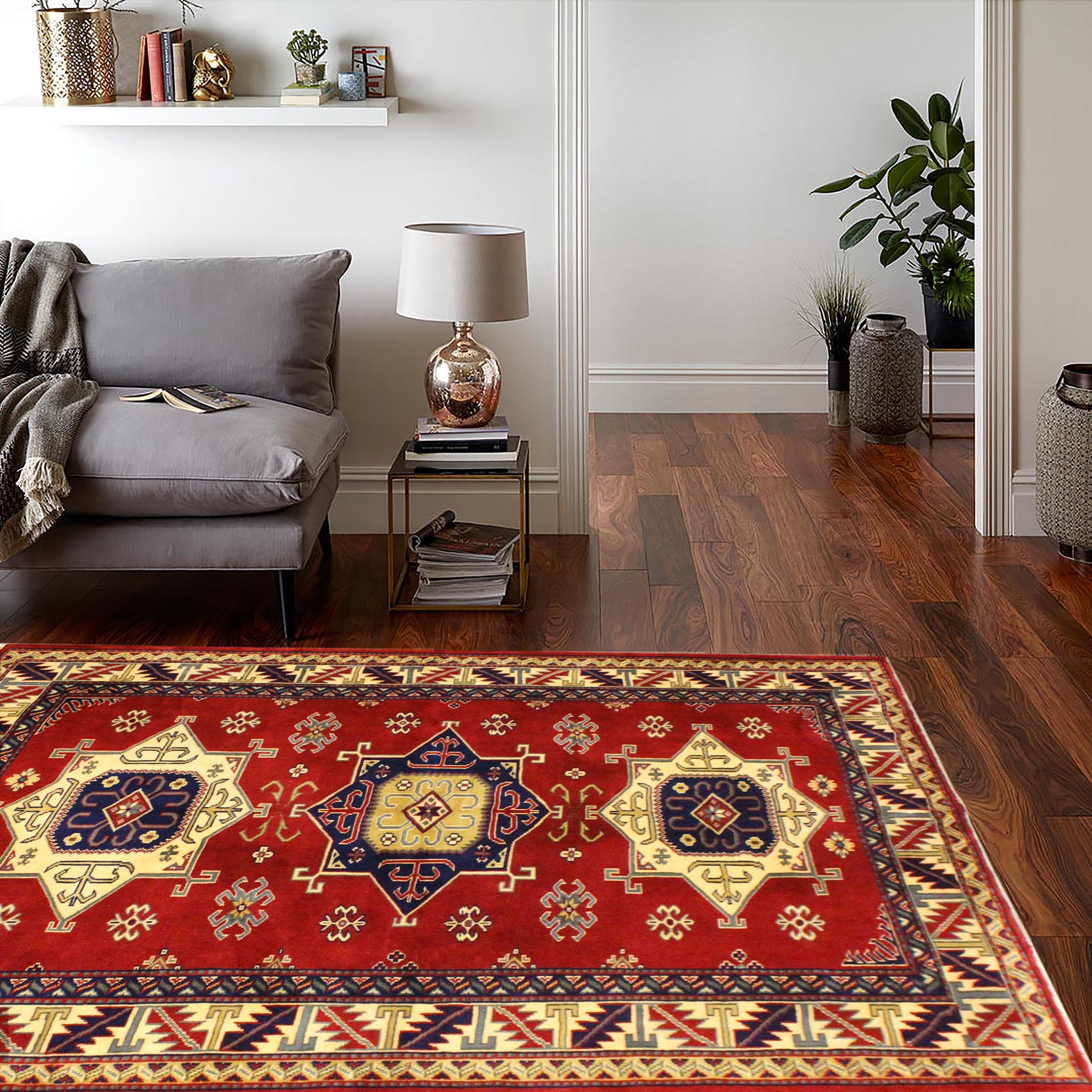 handmade Geometric Sherwan Red Beige Hand Knotted RECTANGLE 100% WOOL area rug 4x6