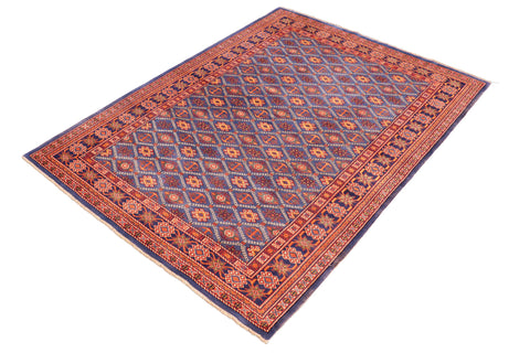 handmade Geometric Sherwan Red Blue Hand Knotted RECTANGLE 100% WOOL area rug 5x7