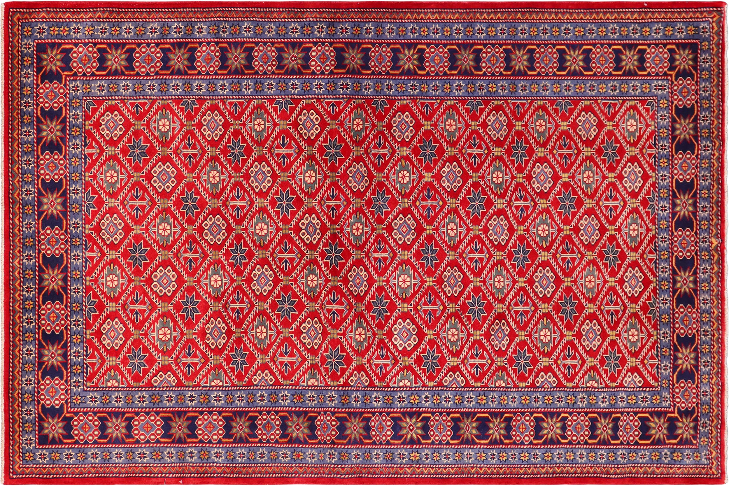 handmade Geometric Sherwan Blue Beige Hand Knotted RECTANGLE 100% WOOL area rug 4x6