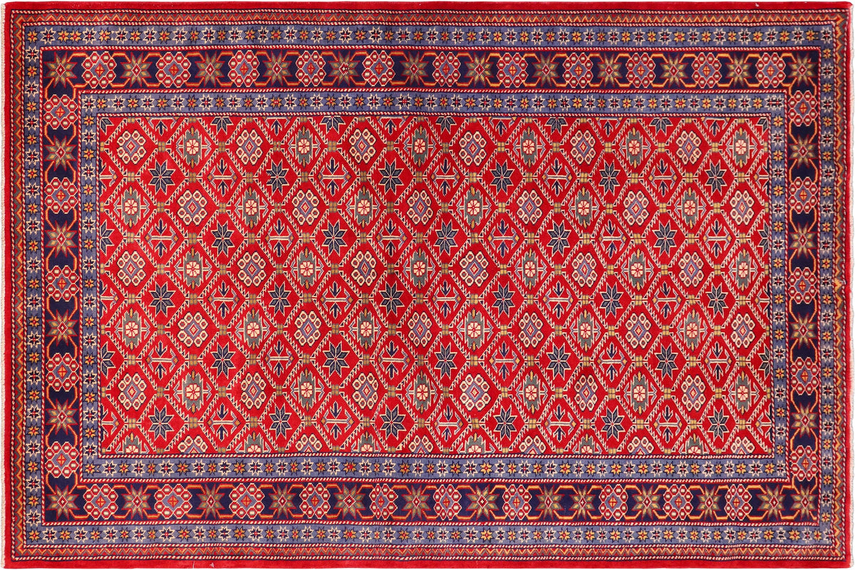 handmade Geometric Sherwan Blue Beige Hand Knotted RECTANGLE 100% WOOL area rug 4x6