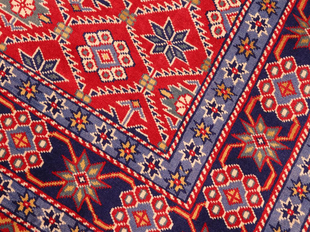 handmade Geometric Sherwan Red Blue Hand Knotted RECTANGLE 100% WOOL area rug 5x7