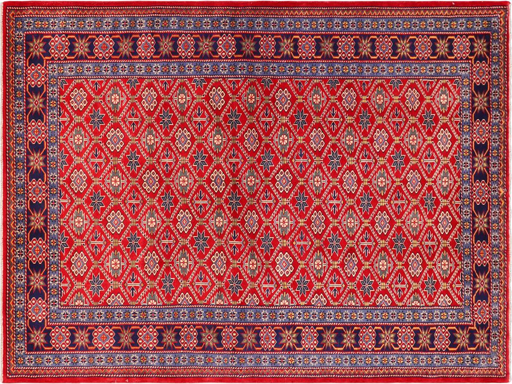 handmade Geometric Sherwan Red Blue Hand Knotted RECTANGLE 100% WOOL area rug 5x7