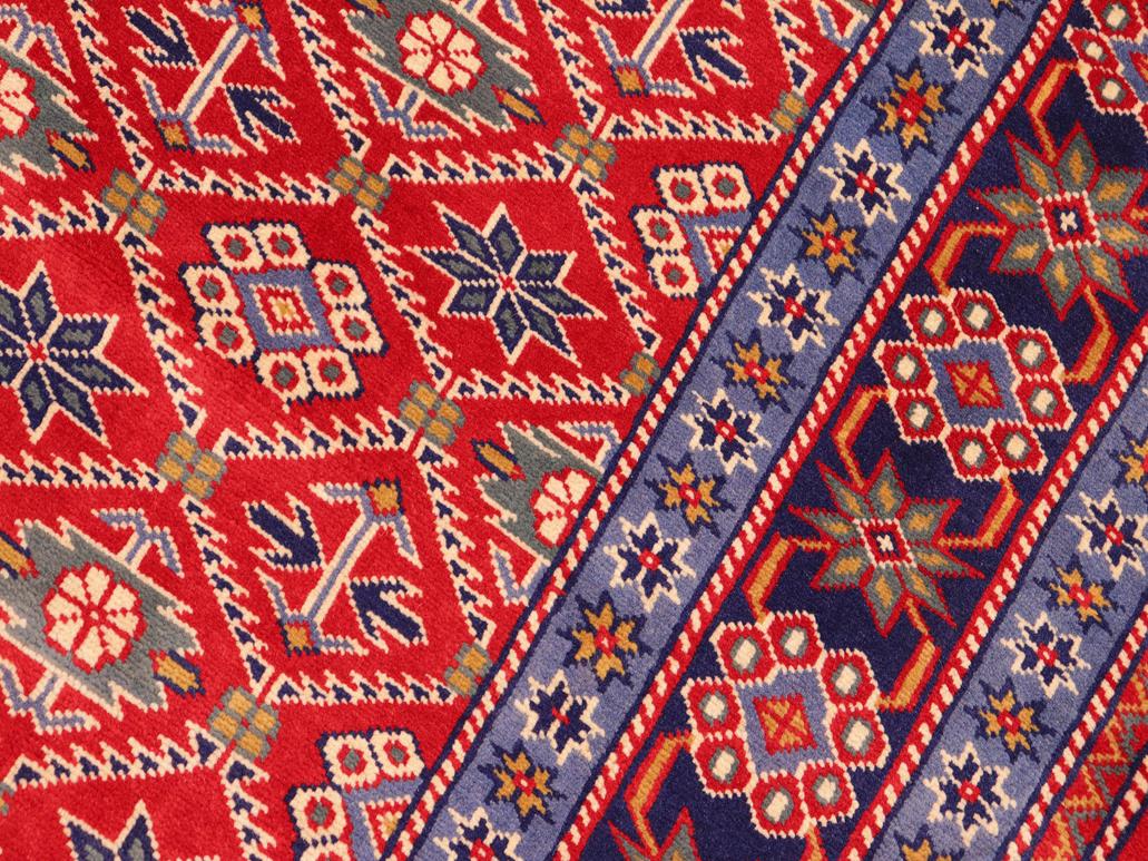 handmade Geometric Sherwan Red Blue Hand Knotted RECTANGLE 100% WOOL area rug 5x7