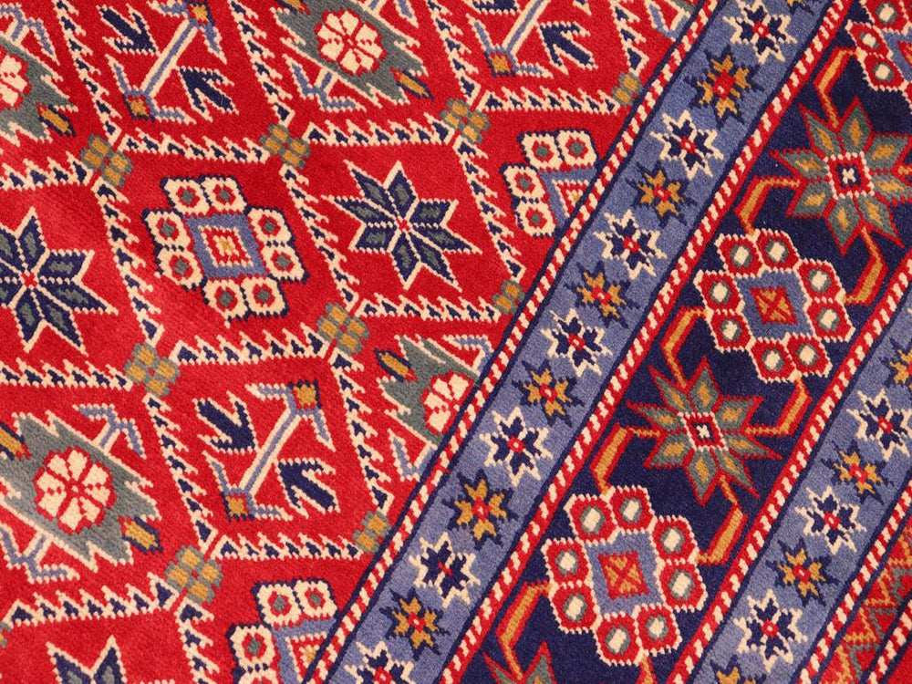 handmade Geometric Sherwan Red Blue Hand Knotted RECTANGLE 100% WOOL area rug 5x7