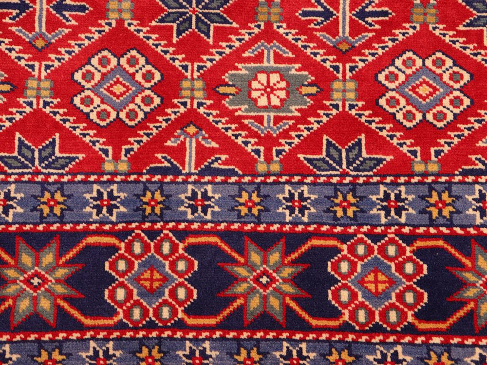 handmade Geometric Sherwan Red Blue Hand Knotted RECTANGLE 100% WOOL area rug 5x7