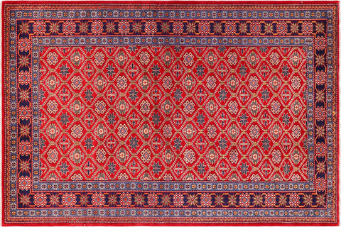 handmade Geometric Sherwan Blue Beige Hand Knotted RECTANGLE 100% WOOL area rug 4x6