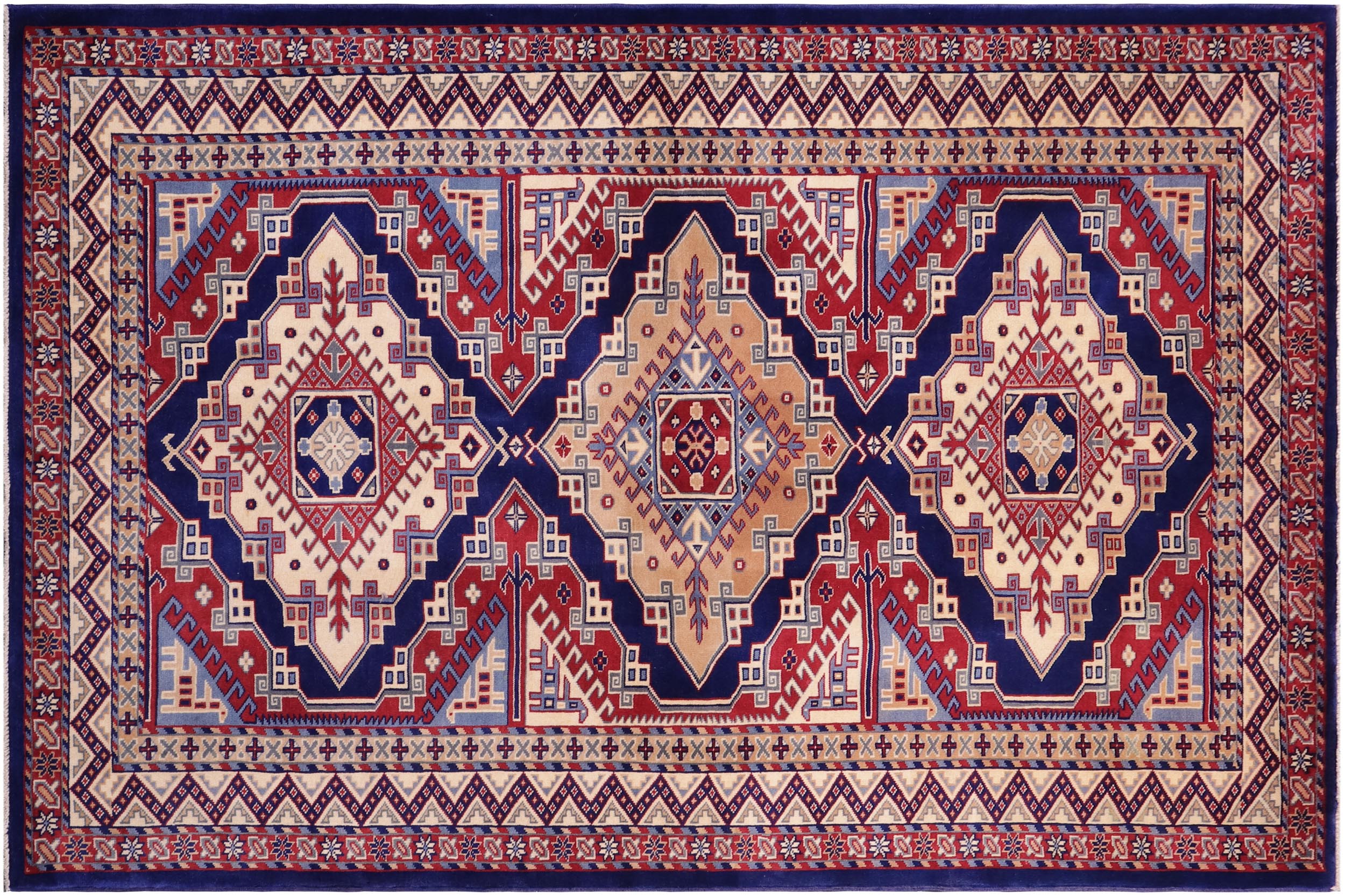 handmade Geometric Sherwan Red Beige Hand Knotted RECTANGLE 100% WOOL area rug 5x6