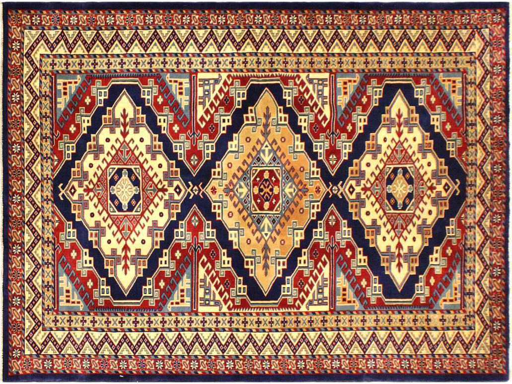 handmade Geometric Sherwan Blue Beige Hand Knotted RECTANGLE 100% WOOL area rug 4x6