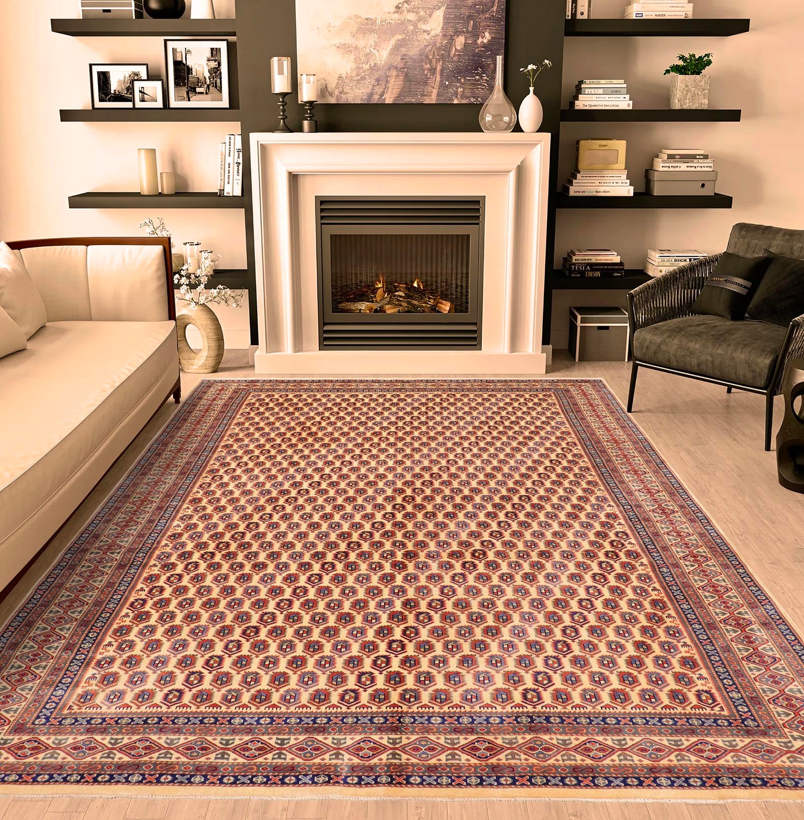 handmade Geometric Sherwan Red Beige Hand Knotted RECTANGLE 100% WOOL area rug 4x7