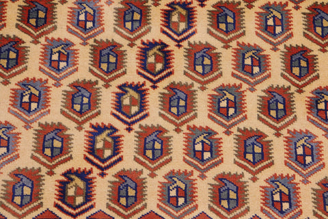 handmade Geometric Sherwan Red Beige Hand Knotted RECTANGLE 100% WOOL area rug 4x7