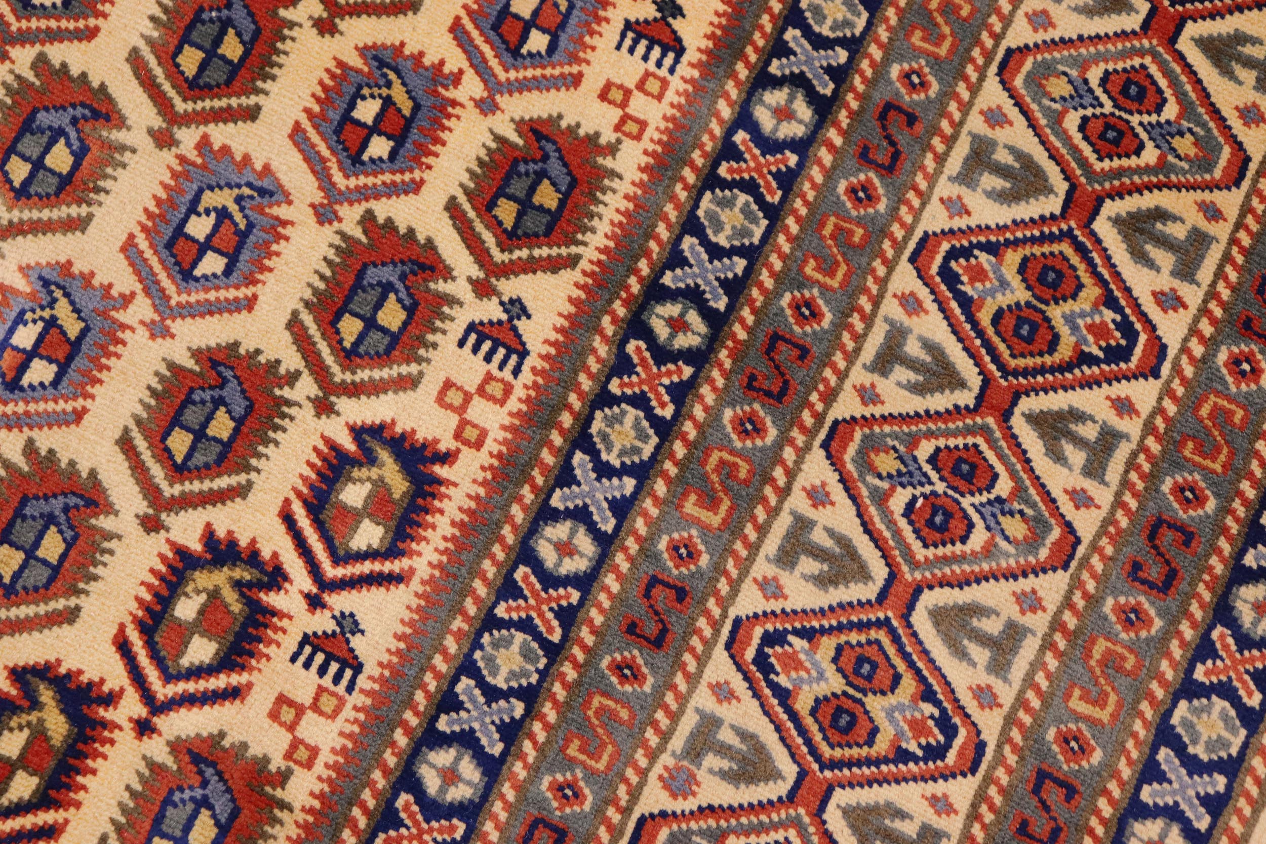 handmade Geometric Sherwan Red Beige Hand Knotted RECTANGLE 100% WOOL area rug 4x7