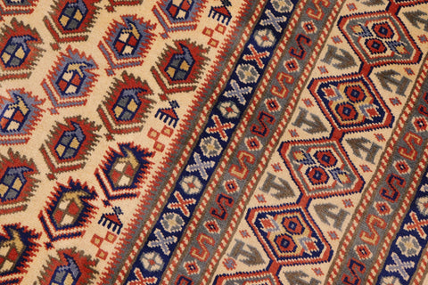 handmade Geometric Sherwan Red Beige Hand Knotted RECTANGLE 100% WOOL area rug 4x7
