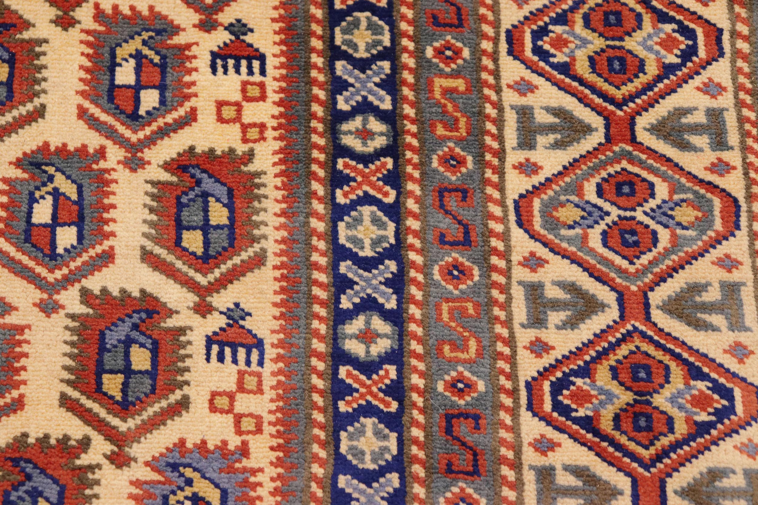 handmade Geometric Sherwan Red Beige Hand Knotted RECTANGLE 100% WOOL area rug 4x7