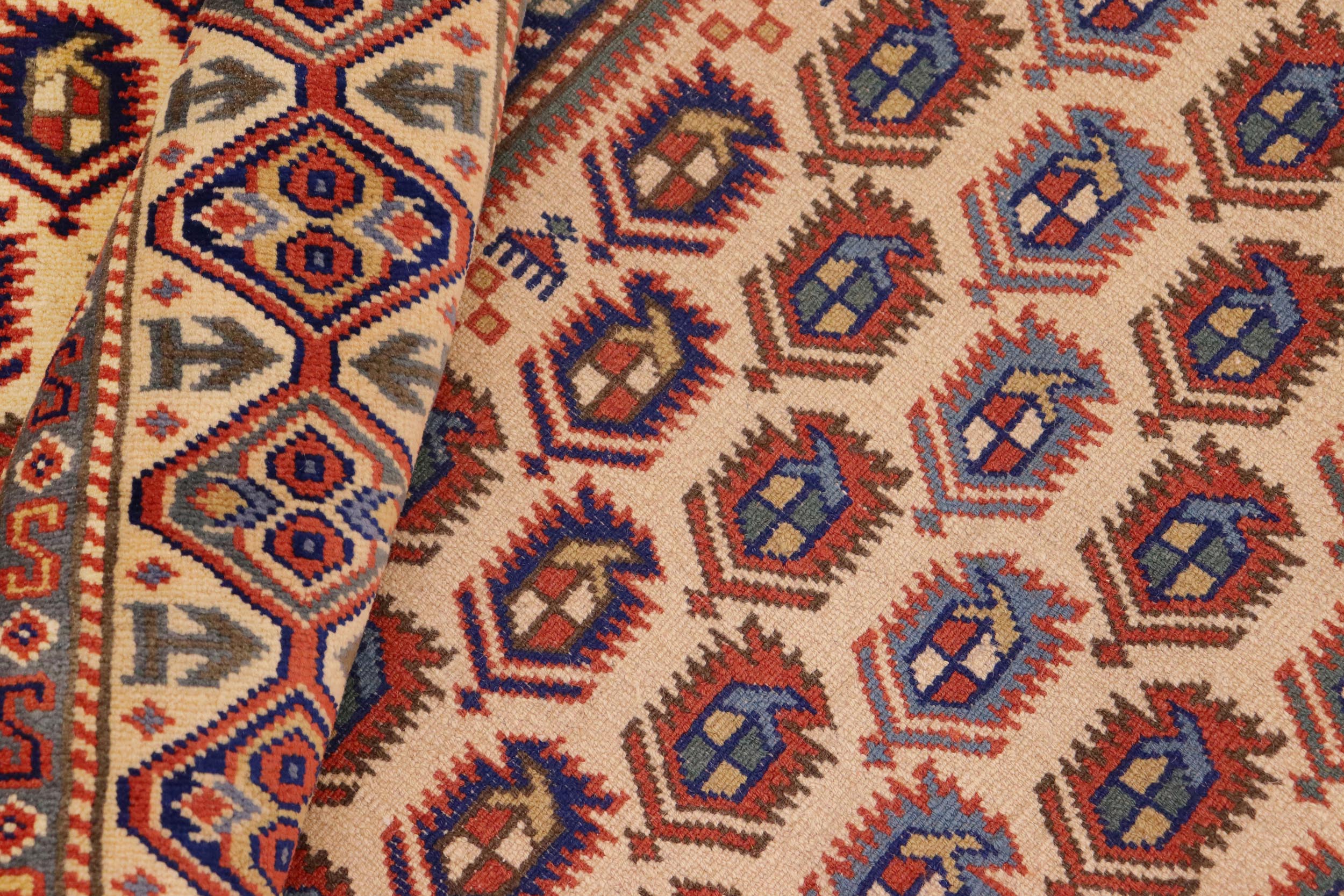 handmade Geometric Sherwan Red Beige Hand Knotted RECTANGLE 100% WOOL area rug 4x7