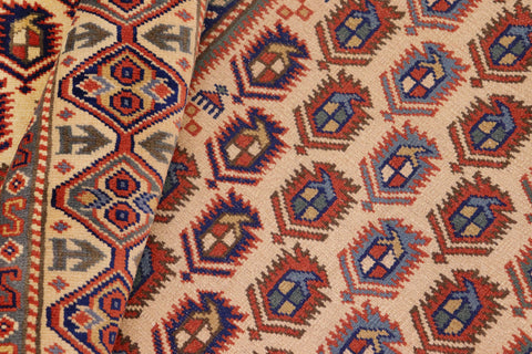 handmade Geometric Sherwan Red Beige Hand Knotted RECTANGLE 100% WOOL area rug 4x7