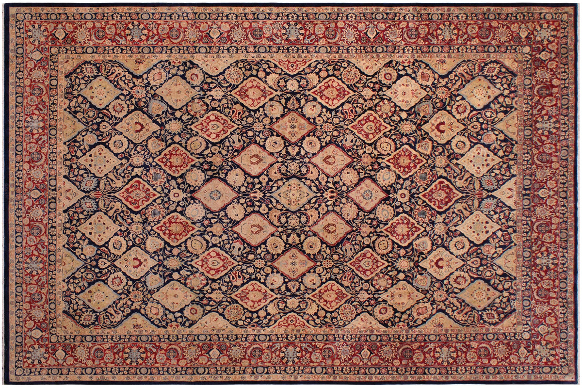 handmade Traditional Kirman Blue Red Hand Knotted RECTANGLE 100% WOOL area rug 9x12