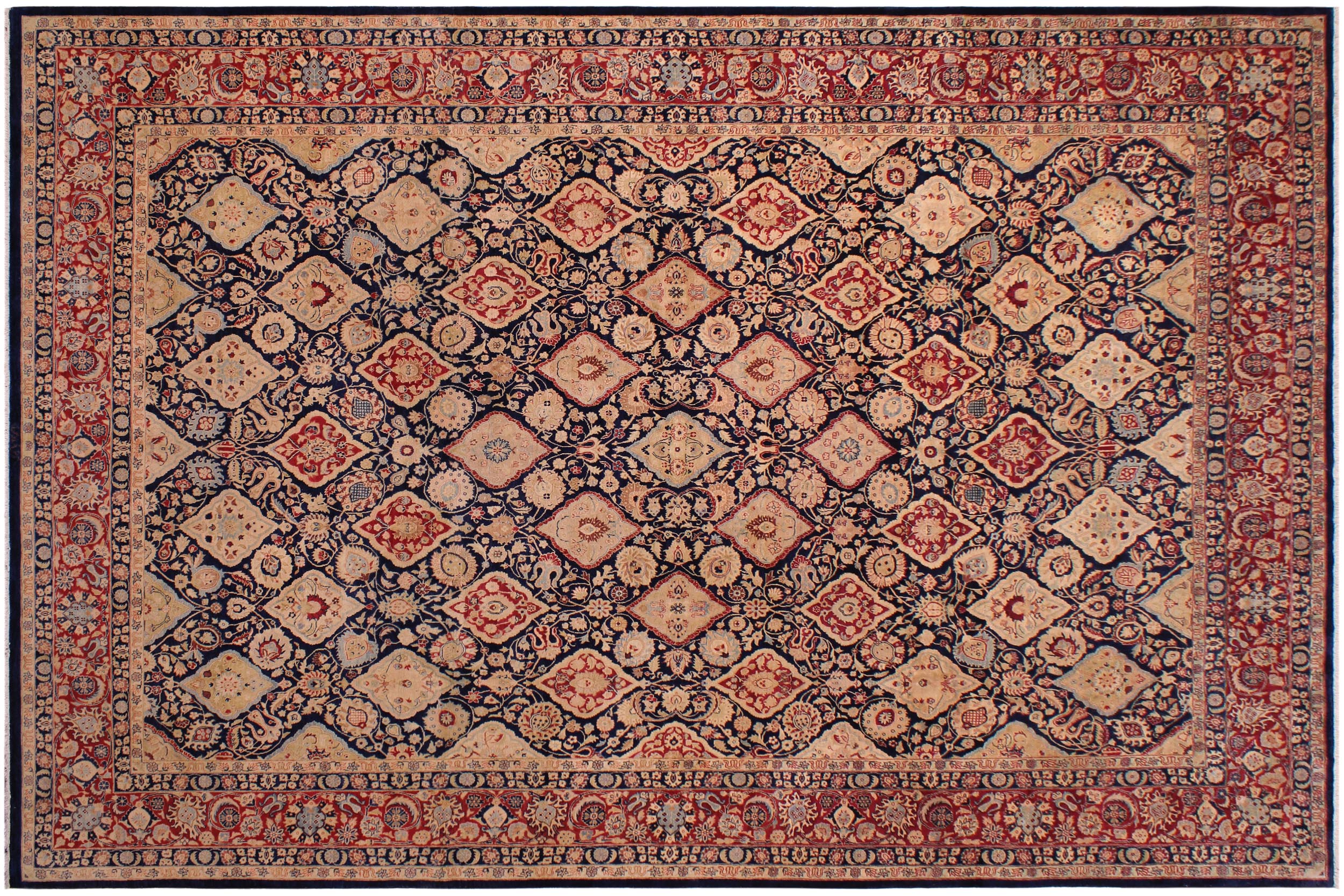handmade Traditional Kirman Blue Red Hand Knotted RECTANGLE 100% WOOL area rug 9 x 12