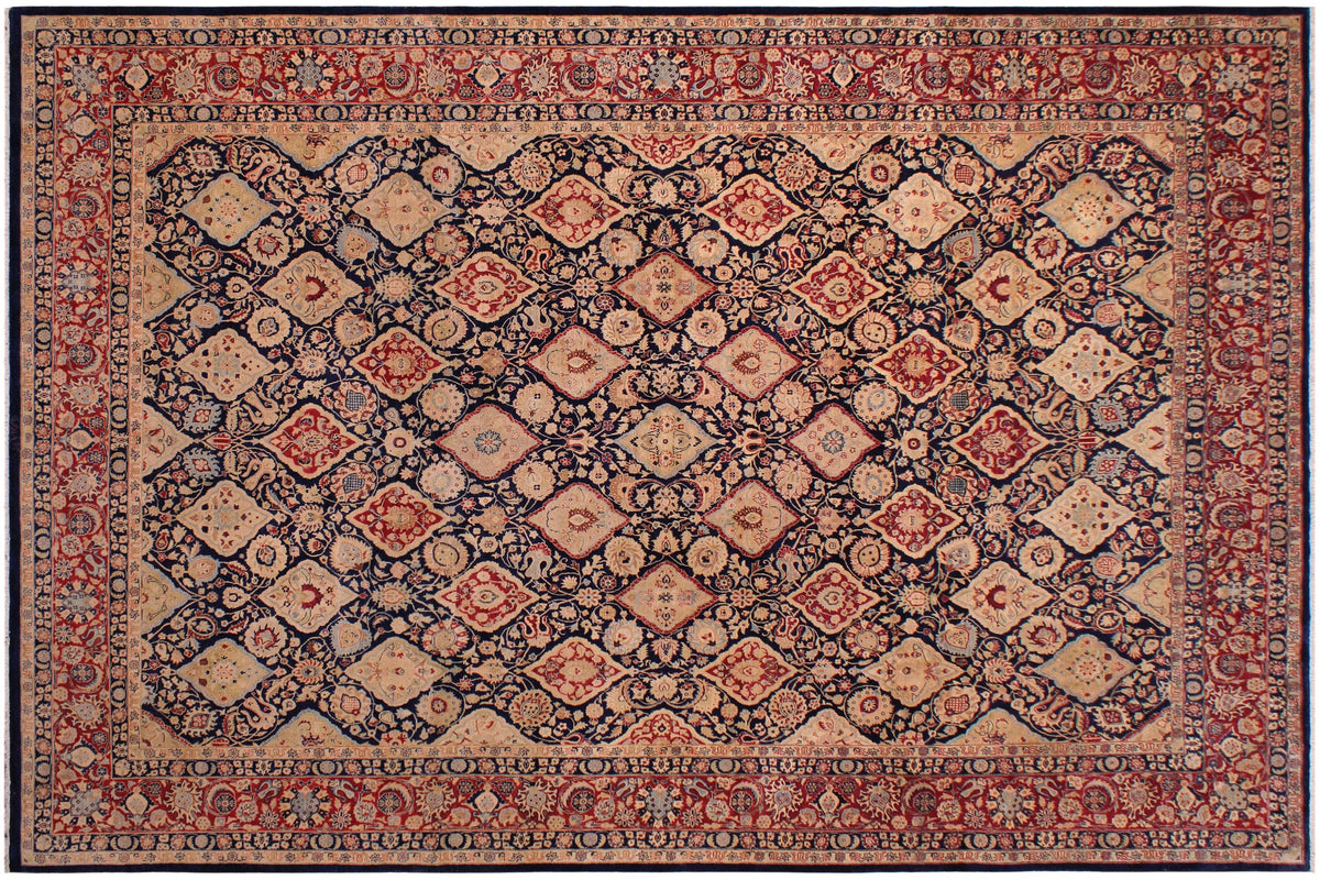 handmade Traditional Kirman Blue Red Hand Knotted RECTANGLE 100% WOOL area rug 9 x 12