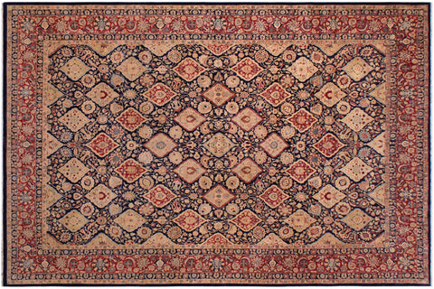 handmade Traditional Kirman Blue Red Hand Knotted RECTANGLE 100% WOOL area rug 9 x 12