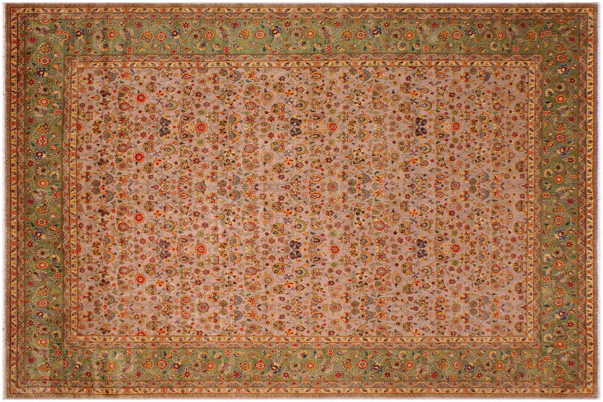 handmade Transitional Design Lt. Gray Lt. Green Hand Knotted RECTANGLE 100% WOOL area rug 9' x 12'