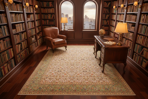 Turkish Knotted Istanbul Providen Gray/Green Wool Rug - 9'1''X12'2''