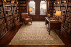 Turkish Knotted Istanbul Providen Gray/Green Wool Rug - 9'1''X12'2''