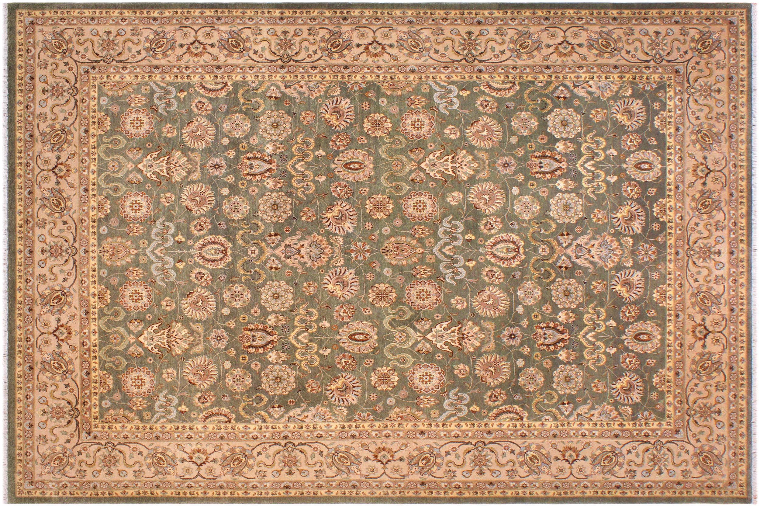 handmade Traditional Veg Dye Green Lt. Tan Hand Knotted RECTANGLE 100% WOOL area rug 9' x 12'