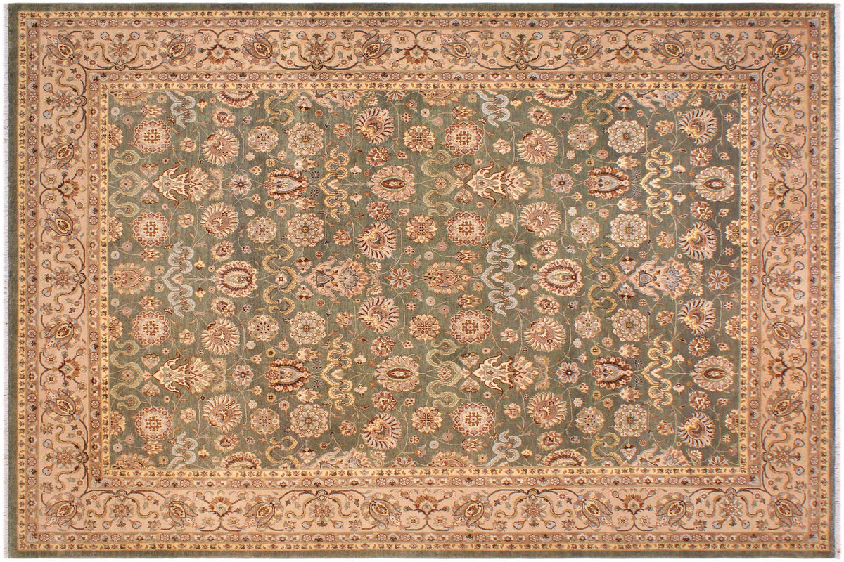 handmade Traditional Veg Dye Green Lt. Tan Hand Knotted RECTANGLE 100% WOOL area rug 9' x 12'