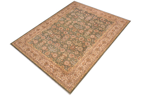 handmade Traditional Veg Dye Green Lt. Tan Hand Knotted RECTANGLE 100% WOOL area rug 9' x 12'