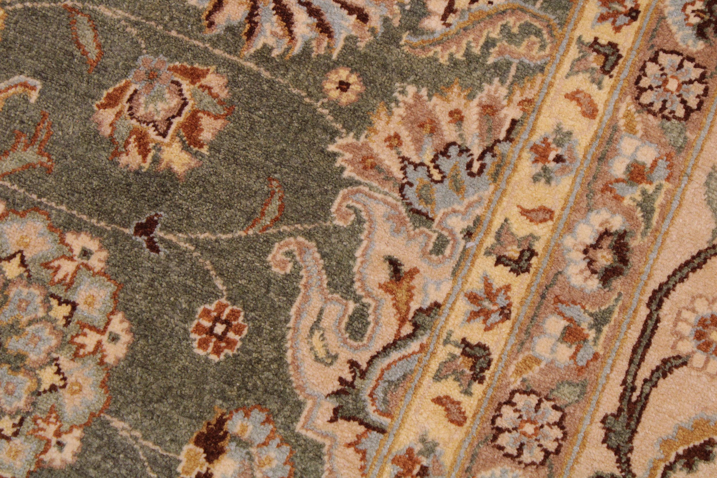 handmade Traditional Veg Dye Green Lt. Tan Hand Knotted RECTANGLE 100% WOOL area rug 9' x 12'