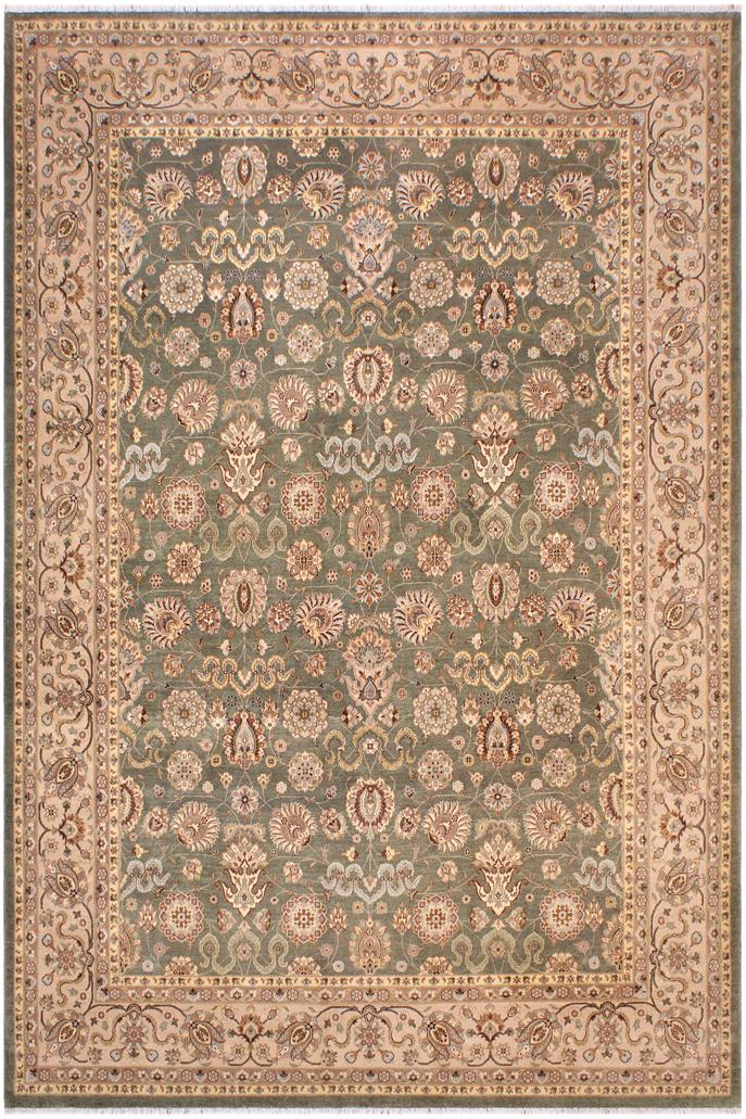 handmade Traditional Veg Dye Green Lt. Tan Hand Knotted RECTANGLE 100% WOOL area rug 9'X12'