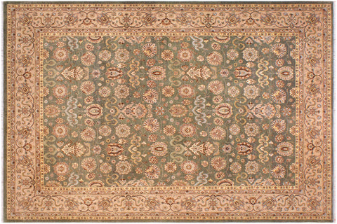 handmade Traditional Veg Dye Green Lt. Tan Hand Knotted RECTANGLE 100% WOOL area rug 9' x 12'