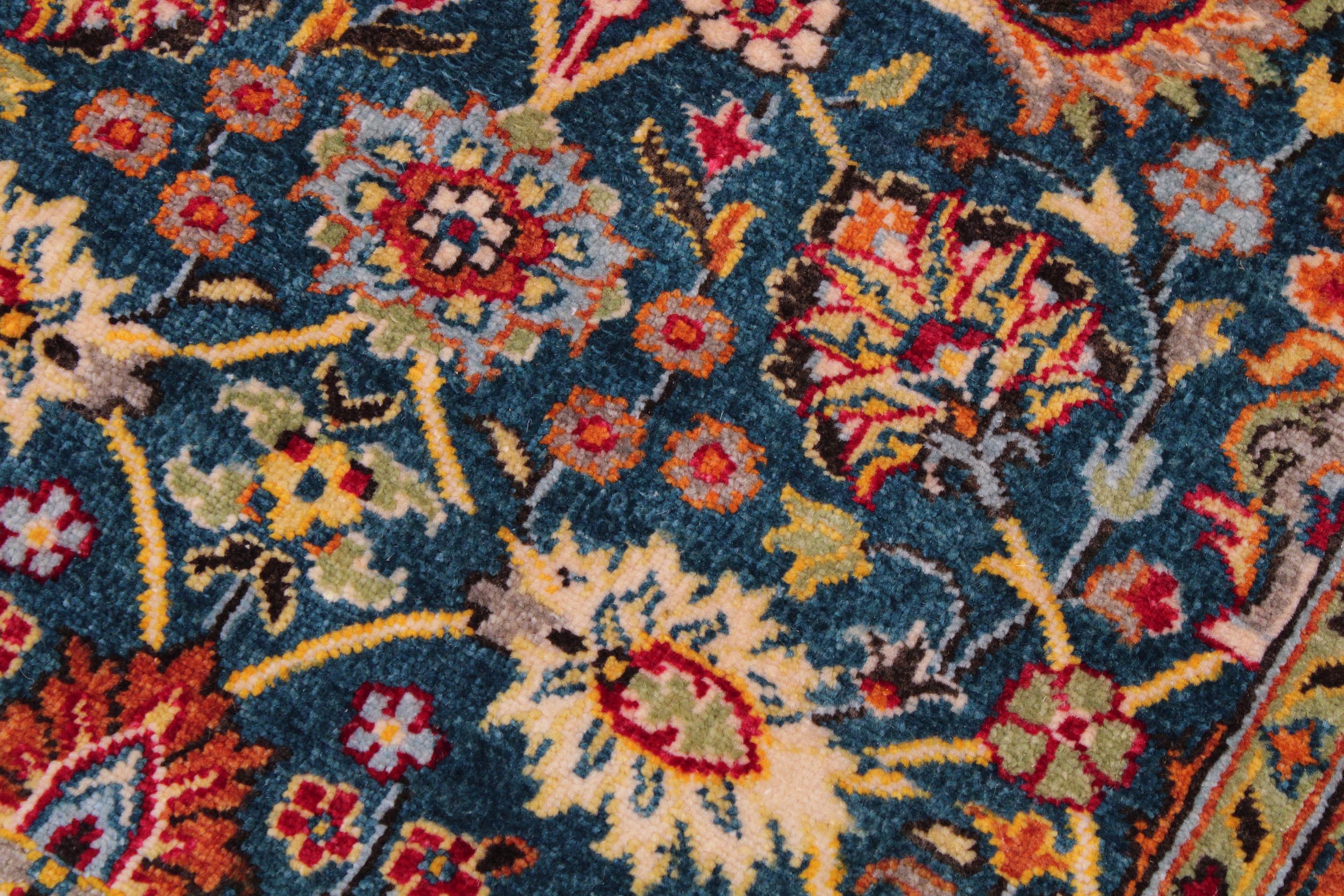 handmade Transitional Design Teal Ivory Hand Knotted RECTANGLE 100% WOOL area rug 9' x 12'