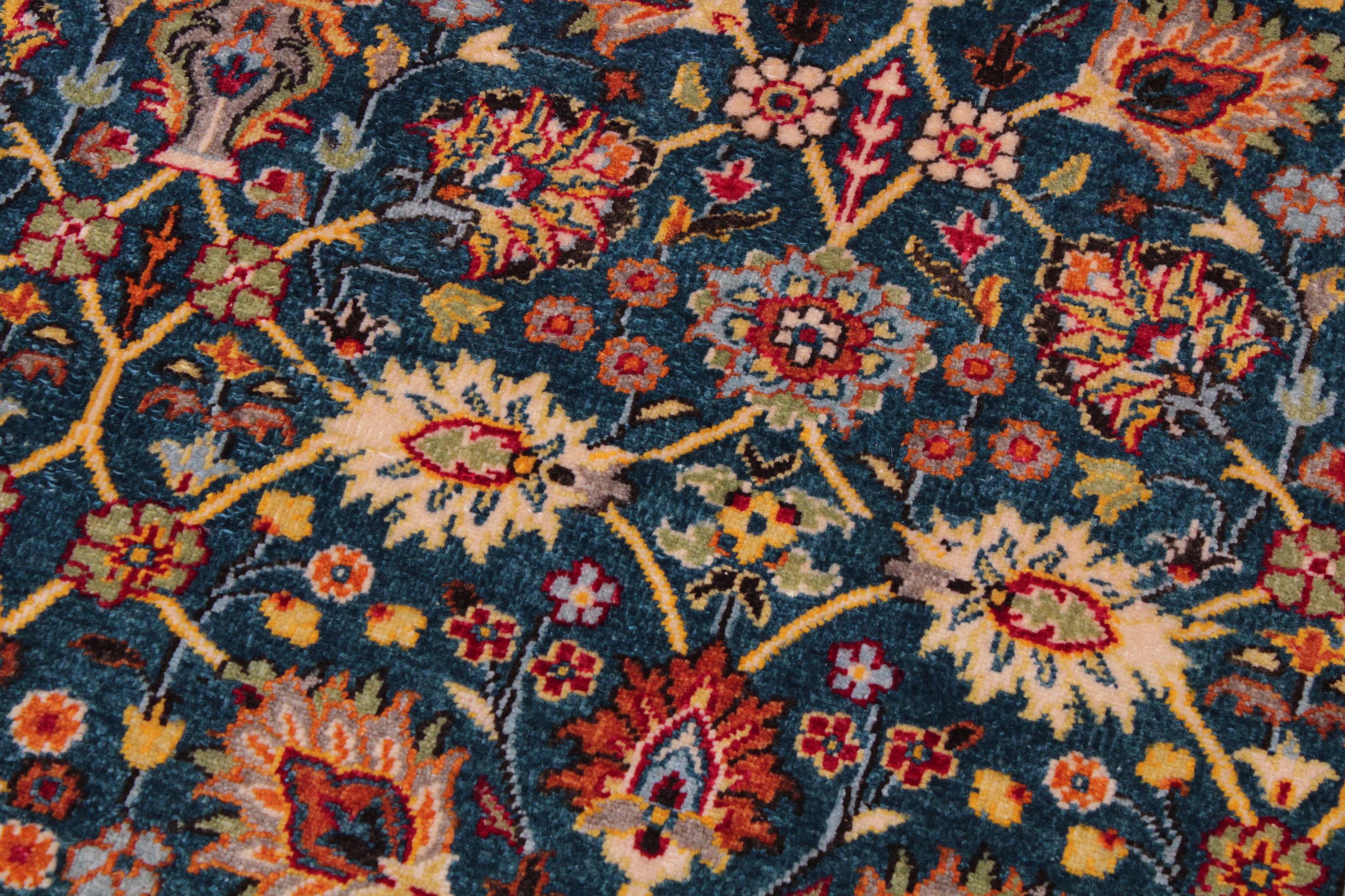 handmade Transitional Design Teal Ivory Hand Knotted RECTANGLE 100% WOOL area rug 9' x 12'