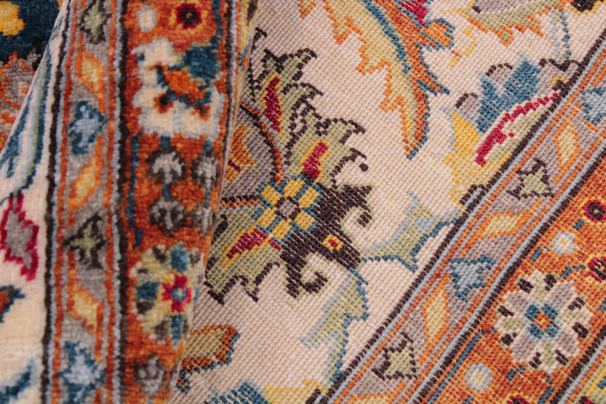 handmade Transitional Design Teal Ivory Hand Knotted RECTANGLE 100% WOOL area rug 9' x 12'