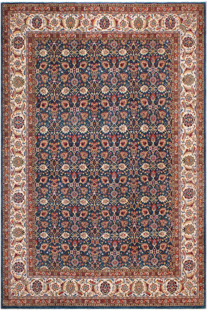 handmade Traditional Design Teal Ivory Hand Knotted RECTANGLE 100% WOOL area rug 9'X12'