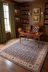 Turkish Knotted Istanbul Misha Teal/Ivory Wool Rug - 9'1''X12'2''