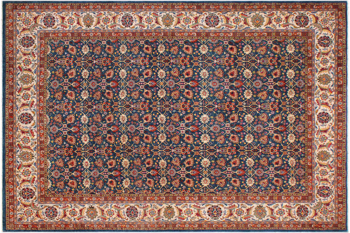 handmade Transitional Design Teal Ivory Hand Knotted RECTANGLE 100% WOOL area rug 9' x 12'