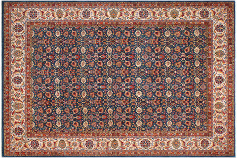 handmade Transitional Design Teal Ivory Hand Knotted RECTANGLE 100% WOOL area rug 9' x 12'