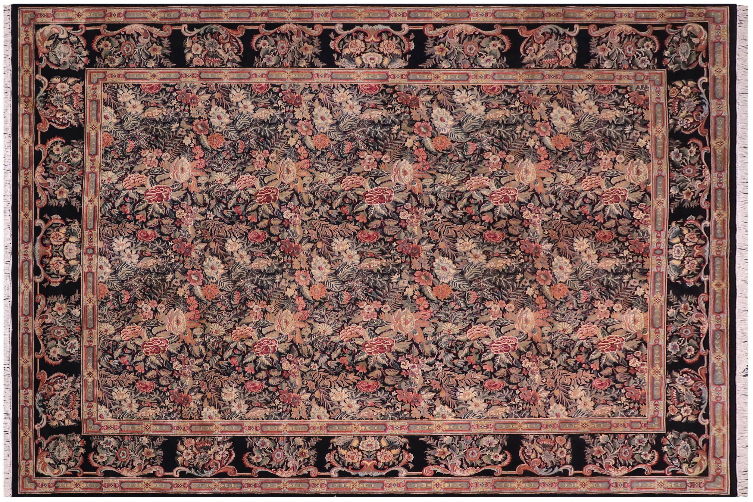 handmade Transitional Abusson Black Black Hand Knotted RECTANGLE 100% WOOL area rug 10x14