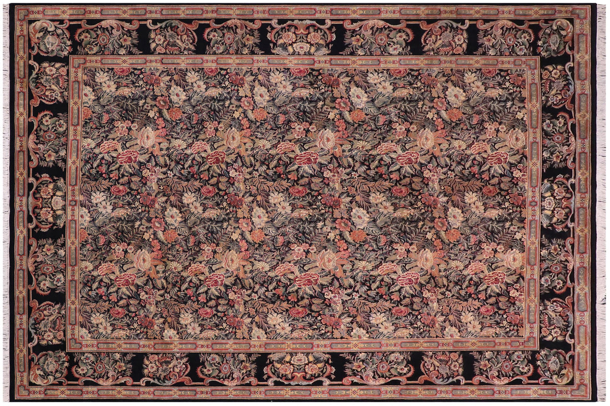 handmade Transitional Abusson Black Black Hand Knotted RECTANGLE 100% WOOL area rug 10x14