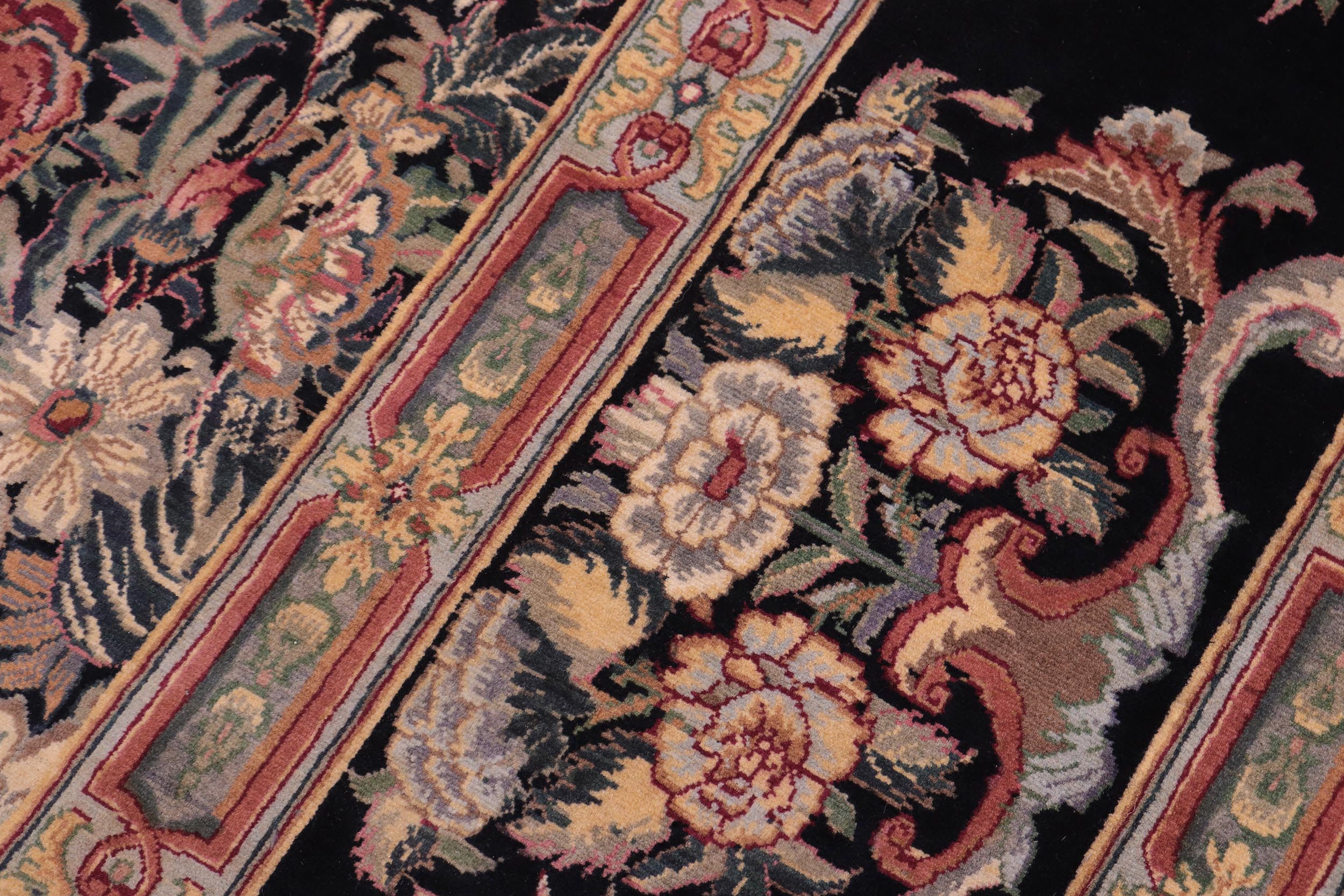 handmade Transitional Abusson Black Black Hand Knotted RECTANGLE 100% WOOL area rug 10x14